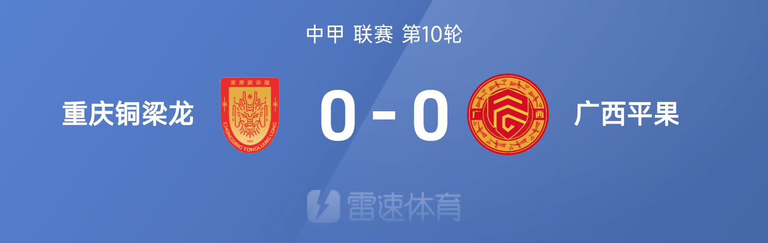 中甲战报：双方均无建树互交白卷，重庆铜梁龙0-0闷平广西平果